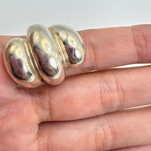 VTG Solid Sterling Silver 925 Puffed Spiral Swirl Design Band Ring Size 7.75 - Picture 10 of 13